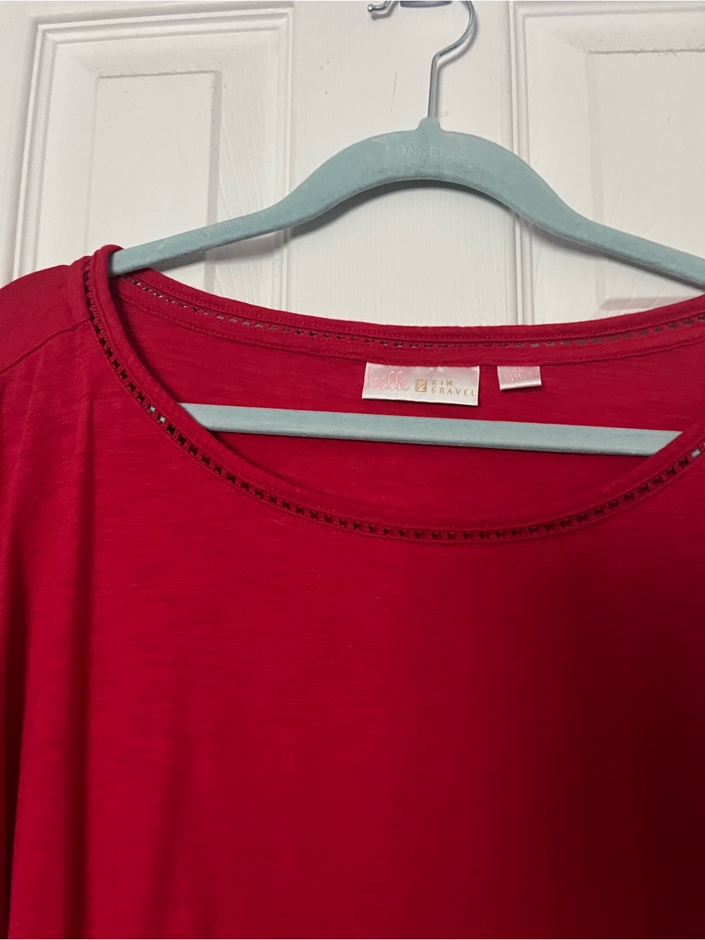 Belle By Kim Gravel Slub Knit Women's Red 3/4 Sleeve Scoop Neck Top - Picture 3 of 3